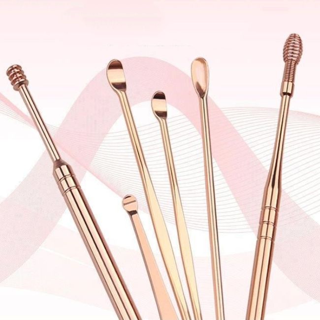 Domestic Shipping Ear Set Earpick Cleaner Ear Cleaning Ear Cleaner Earwax Removal Set of 6 Rose Gold