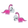 Dinosaur Earrings 925 Sterling Silver Pink Glitter Effect