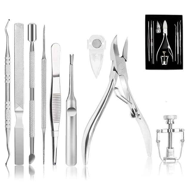 Ingrown Toenail Tool Kit (9PCS), Professional Toe Nail Clipper Set for Ingrown & Thick Nail, Stainless Steel Ingrown Toenail Kit, Surgery Grade Manicure Pedicure Tool By Dualeco