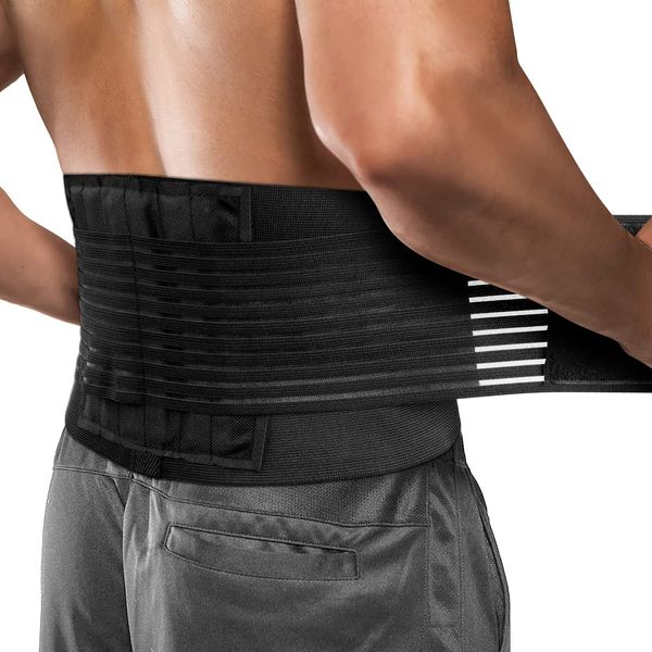 ACWOO Lower Back Support Belt, Adjustable Lower Back Support Lumbar Brace with 6 Support Stays, Double Pull Lumbar Back Brace for Scoliosis & Sciatica Pain Relief, Men and Women (S)