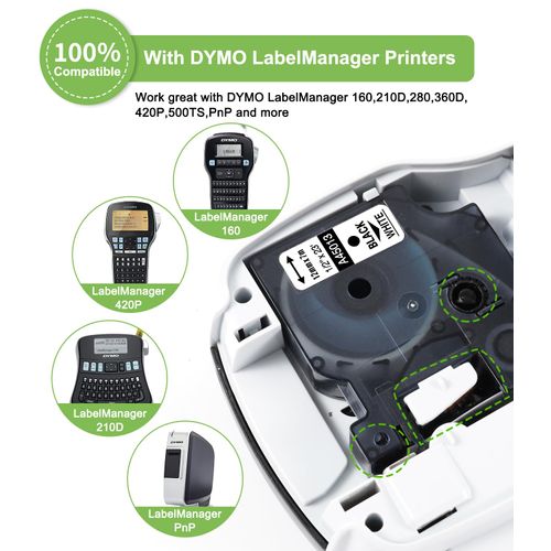 Freshworld a45013 Replace for Dymo Label Maker Refills Replace for Dymo D1 Label Tape 45013 S0720530 for d1 labels,Black on White,1/2 In x 23Ft,for LabelManager 160 210D 260P 280 360D 420P 450D,5-Pack