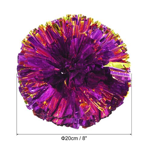 PATIKIL Cheerleading Pom Pom PET Cheer Poms with Finger Hole for Sports Game Team Spirit Fans Stage Events Purple Gold 2pcs