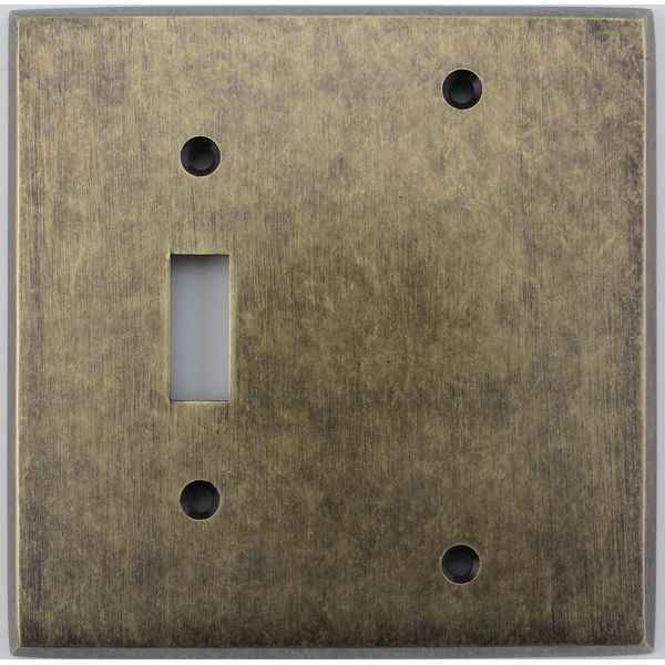 Aged Antique Brass 2 Gang Combination Switch Plate - 1 Toggle Light Switch Opening 1 Blank