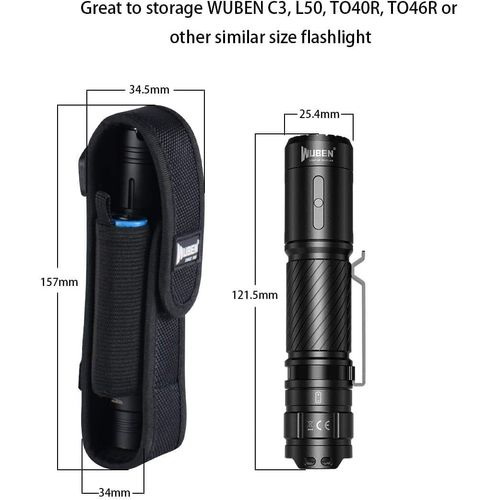 WUBEN Flashlight Holster LED Tactical Flash Light Nylon Pouch Holder Belt Adjustable Heavy Duty Flashlight Carry Case 5.5"x1.2" (Flashlight not Included)