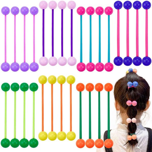 28Pcs Double Balls Hair Ties Ball Bubble Ponytail Holders Candy Colored Twin Bead Hair Elastics Colorful Round Bead Rubber Bands Ponytail Balls Hair Accessories for Women Girls