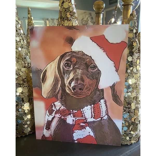 Dachshund Dog Christmas Art Print 8x10 Pet Portrait