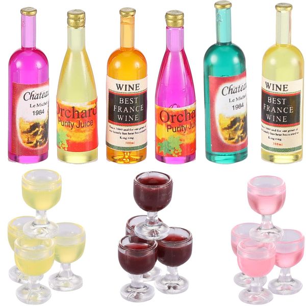 18 Pieces Dollhouse Wine Bottles Champagne Cups for Doll Miniature Wine Glasses Goblet Cups Mini Red Wine Bottles Miniature Drink Bottles Kitchen Accessories for Dollhouse Decors (Red Wine Style)