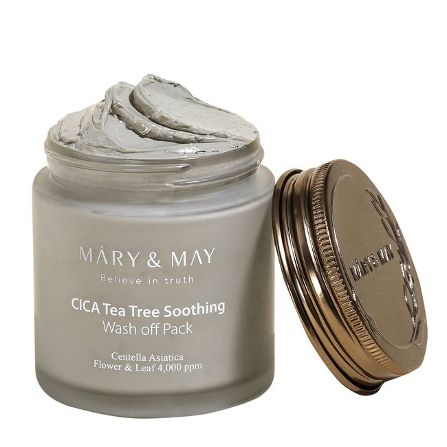 Mary&May Vegan Cica Tea Tree Soothing Wash Off Pack125g, Blackhead Care, Clean Pores, Sebum Control, Sooth Sensitive Skin, Clay Pack, Korean Facial Pack, marynmay