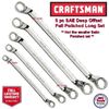CRAFTSMAN HAND TOOLS 5 pc SAE FULL POLISHED LONG Deep Offset Boxend Wrench Set