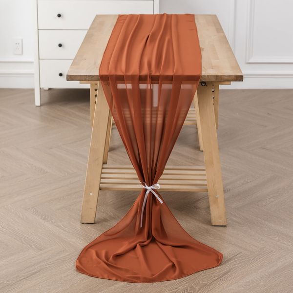 flohar 2Pack 10ft Chiffon Table Runner 29x120 Inch Sheer Romantic Table Runner for Wedding Birthday Party Thangksgiving Christmas Bridal Shower Outdoor Decoration-Rust