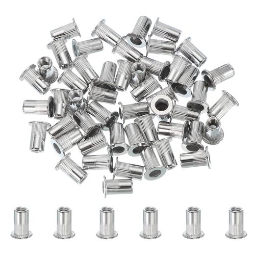 PATIKIL M4 Rivet Nuts, 50 Pcs 304 Stainless Steel Knurled Flat Head Threaded Insert Nuts Metric Rivet Nut Assortment Kit for Automotive Furniture