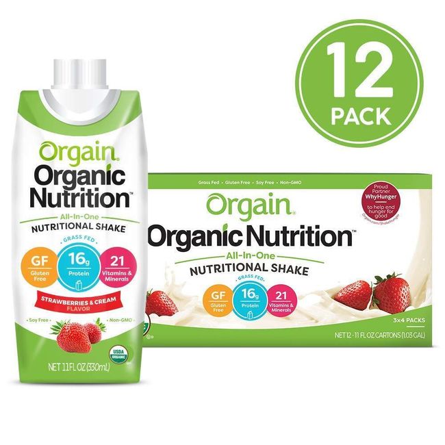 Orgain Organic Nutritional Shake, Strawberries & Cream - Meal Replacement, 16g