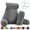 Large Foam Reading & TV Bed Rest Pillow +2 Neck & Lumbar Pillows, W/Pocket -Gray