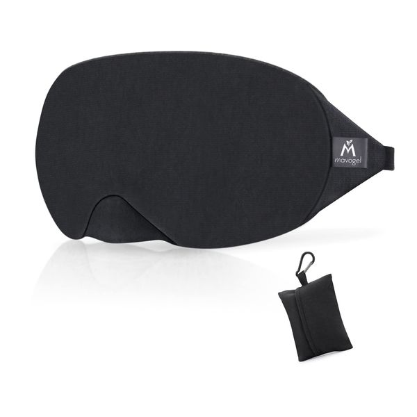 Mavogel Cotton Sleep Eye Mask - Updated Design Light Blocking Sleep Mask, Soft and Comfortable Night Eye Mask for Men Women, Eye Blinder for Travel/Sleeping/Shift Work, Includes Travel Pouch, Black