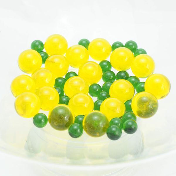 Glass Marbles Set of 50 (20 Yellow 0.6 inch (15 mm) & 30 Green 0.3 inch (8 mm)