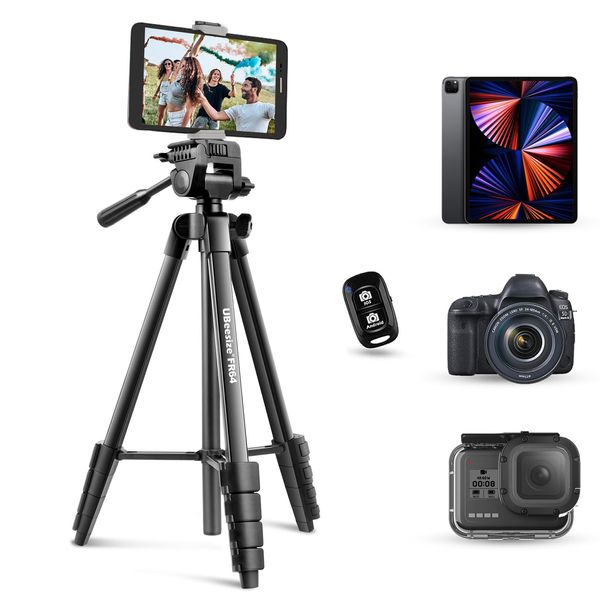 UBeesize 64.2 inches (163 cm) Tripod, Smartphone/Camera Tripod/Tablet Tripod/iPad Tripod, Bluetooth Remote Control, Camcorder, Single Lens Flare, 3-Way Cloud Head, Stand, Lightweight, Compatible with