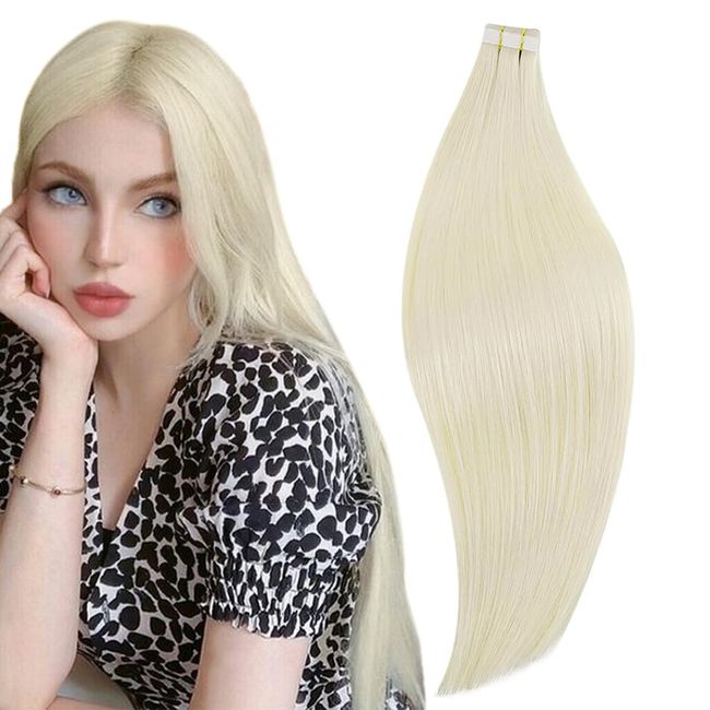 Tape in Extensions Echthaar 40cm Platinblond Unsichtbar Haarverlängerung Tape in Echthaar Blond Tape Echthaar Glatt Haar Extensions Gerades Haare 20stuck 50g Farbe #60