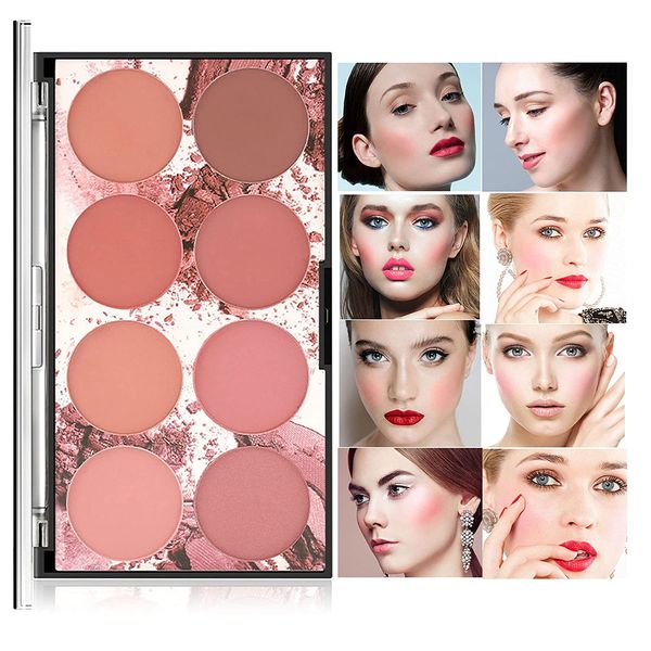 Beteligir 8 Farben Face Blush Palette Matte Shimmer Professional Natural Long Lasting Lightweight Portable Foundation Contour Highlight Pressed Powder Makeup Palette for Women Girls (01)