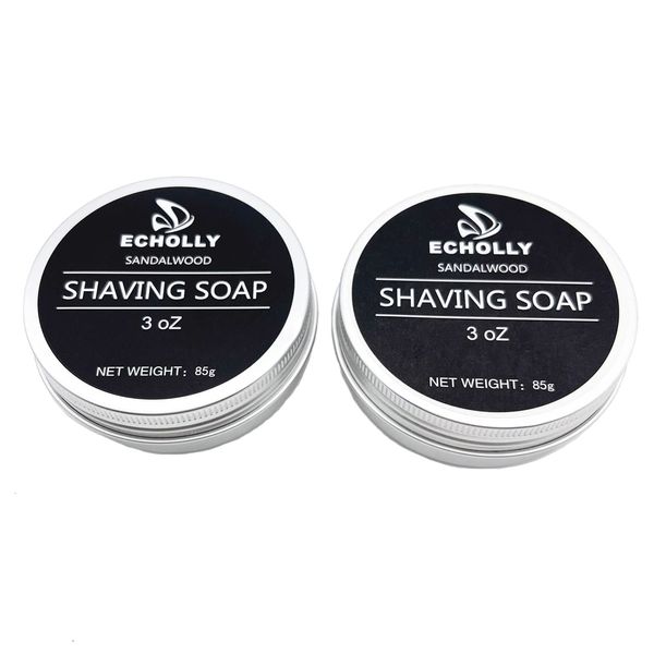 Shaving Soap Cream 2pack for Men by Echolly- Sandalwood Shave Soap for Shaving Brush and Bowl- Smoothest Wet Men's Shaving Cream Soap Barber Soap 2pack 3 oz