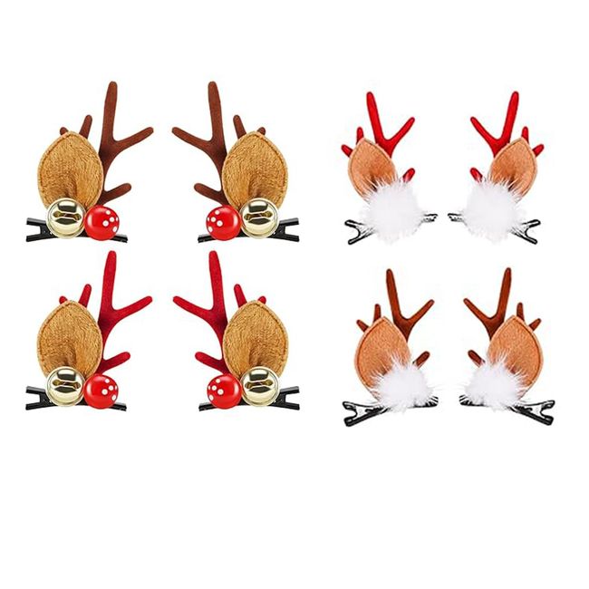 KSURTW 8Pcs Haarspangen Haarschmuck Weihnachten, Rentier Geweih Haarnadeln Haarclips Hirsch Haar Accessoires Spangen, Haarklammern Weihnachts Deko Haarspange für Kinder Mädchen Frauen Damen