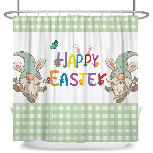DASHAN Easter Shower Curtain with Green Plaid Cute Gnomes Shower Curtains for Bathroom Easter Bathroom Curtain for Kids Bunny Bathroom Decor Spring Shower Curtain 72"x72"