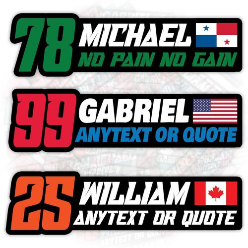 Custom Racing Sticker Personalized Country Flag Race Name Number Text Cars Bumper Car Decal Waterproof Die-Cut Vinyl Stickers for Dirt Bike Plate BMX Car Truck Decor Motorcycle Bike Motors RC Decals