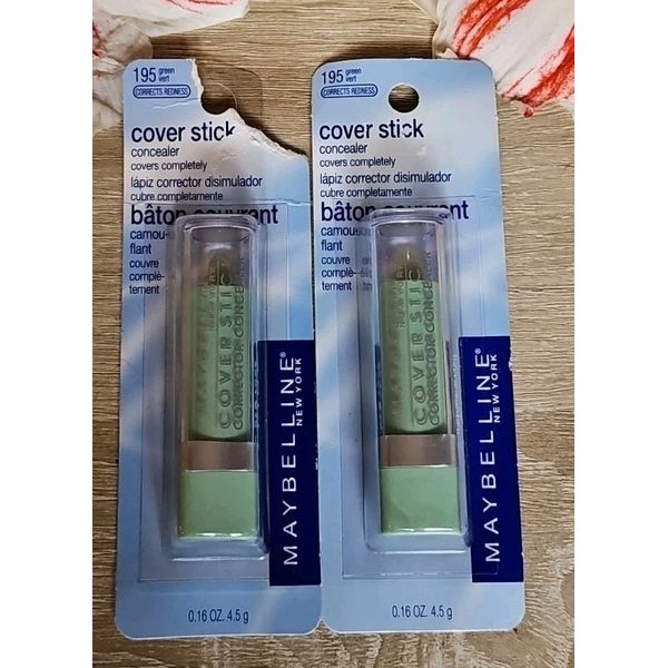 2 Pack Maybelline Cover Stick Corrector Concealer, Green 195, 0.16 oz
