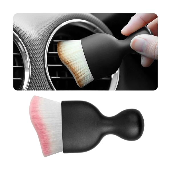 Osilly Car Detailing Brush, Auto Interior Soft Bristles Curved Cleaning Brush, Dust Collectors Dirt Removal Tool for Car Dashboard, Air Conditioner Vents, Leather, Computer, Scratch Free (White/Pink)