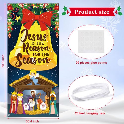 Tiamon Christmas Door Cover Decorations Peace on Earth Door Sign the Little Drummer Boy Door Banner Burlap Christmas Backdrop Religions Dog Background for Xmas Holiday Winter 70.9 x 35.4 Inches