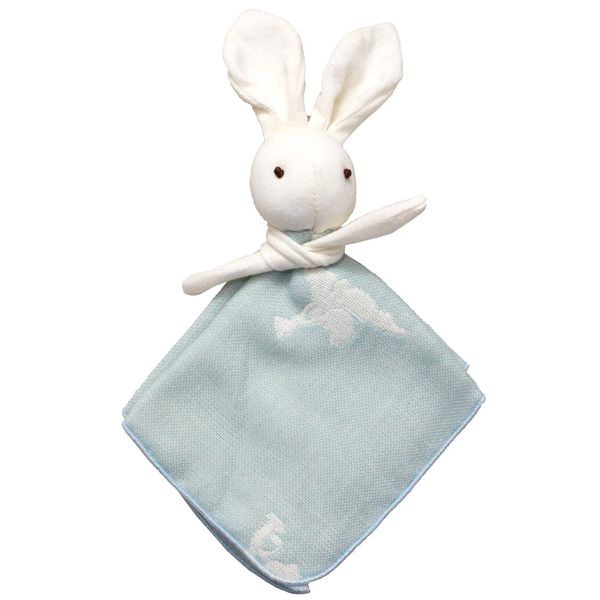 Sweet Mommy Baby Rattle, Made in Japan, Bunny, Gauze, Handkerchief, Triple Gauze, Baby Shower, Gift, Organdy Bag, Bunny, Old Blue