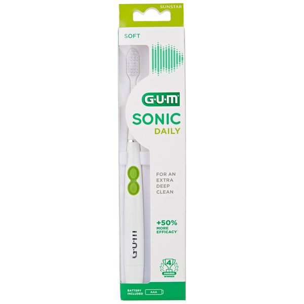 GUM Sonic Daily Sonic Toothbrush, White, Pack of 1