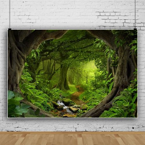 Leowefowa 7x5ft Jungle Forest Backdrop Spring Enchanted Forest Dreamland Dirt Road Background for Photography Lush Woods Kids Adults Shoot Studio Props Wild One VBS Jungle Safari Bday Party Banner