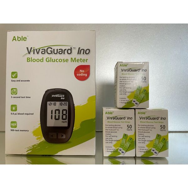 Viva Guard Diabetic Blood Glucose Test Strips QTY 150 EXP 09/2024  + Free Meter