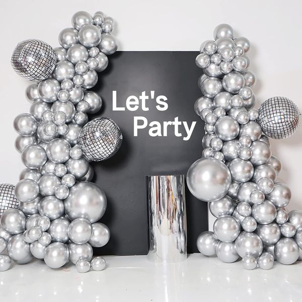 117pcs Silver Balloon Garland Arch Kit, Latex Metallic Confetti Balloons for Boys Birthday Baby Shower Party Anniversary Decoration Supplies