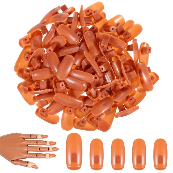 300 PCS Replacement Refill Nail Tips, Plastic Fake Nail Tips for Flexible Practice Nail Hand, Nail Mannequin Hand Training False Nail Tips, Nail Display Manicure Supply DIY Nail (Brown)