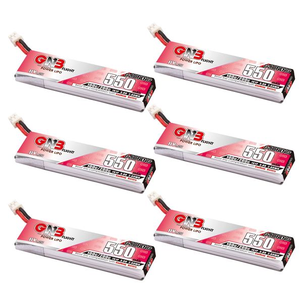 GAONENG 6pcs 550mAh 1S LiPo Battery 100C 3.8V HV LiHv Battery JST-PH 2.0 Cable Connector for Inductrix FPV Plus EMAX Tinyhawk Micro FPV Racing Drone