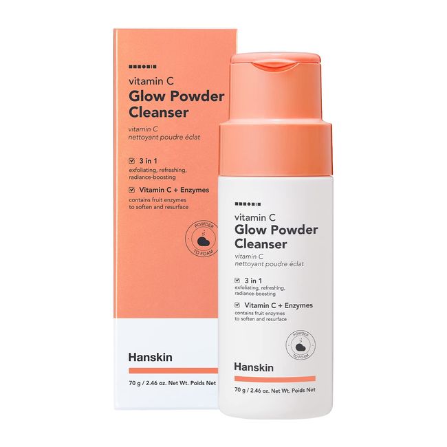 Hanskin Vitamin C Glow Powder Cleanser, Papaya Enzyme Powder Face Wash, Facial Clarifying Cleansing Powder, Exfoliating and Refreshing, Korean Cleanser [2.36 fl oz.]