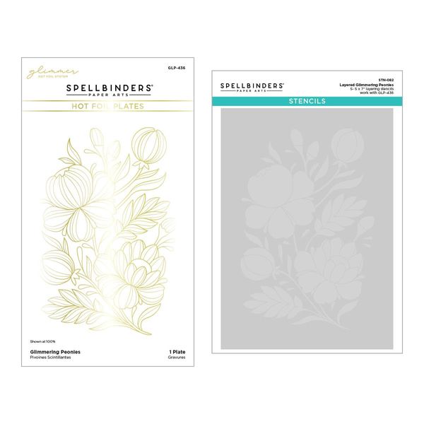 Spellbinders Glimmer Plate and Stencil Bundle-Glimmering Peonies