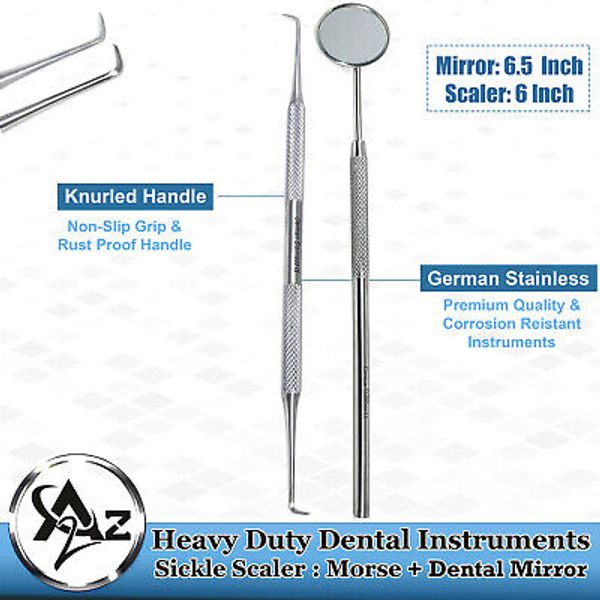 Dental Scalers Anterior Sickle Morse Miniature Blades Instrument + Dental Mirror