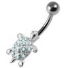 AZARIO LONDON Light Blue Crystal Stone Tiny Turtle Shape Sterling Silver Belly Bars Piercing