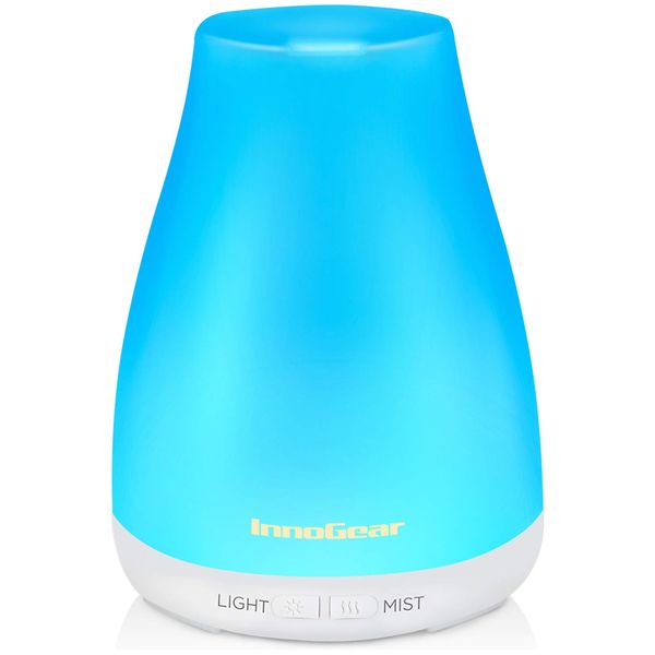 InnoGear Essential Oil Diffuser, Upgraded Diffusers for Essential Oils Aromatherapy Diffuser Cool Mist Humidifier with 7 Colors Lights 2 Mist Mode Waterless Auto Off for Home Office Room, Basic White