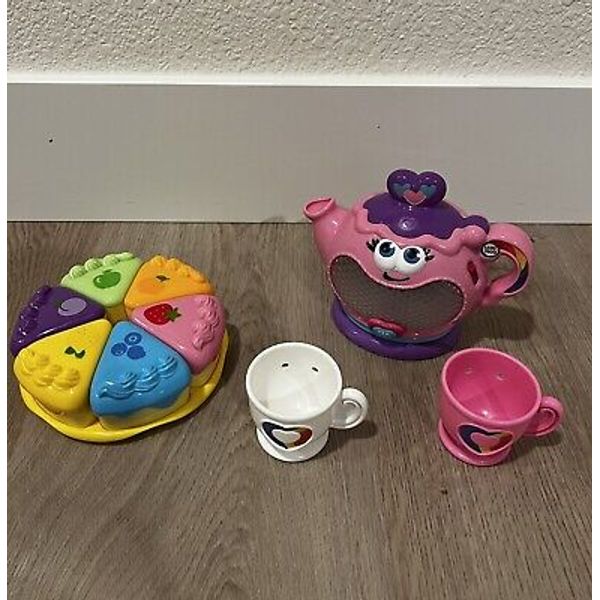 Leapfrog Musical Rainbow Tea Party Set Kettle Teapot 2 Cups 6 Pc Cake COMPLETE