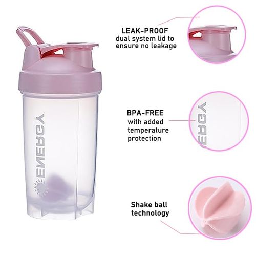 chenqi Protein Shaker Cup with Mixer Ball Gym Shaker Bottle Portable Milkshake Water Cup BPA Free, 500 ml(Pink)