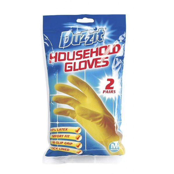 2XDuzzit Household Gloves, rubber gloves, 2 pairs, MEDIUM