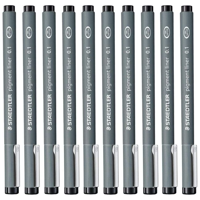 STAEDTLER Staedtler 0.1 Mm Pigment Liner Fineliner Sketching Drawing Drafting Pens Pack Of 10