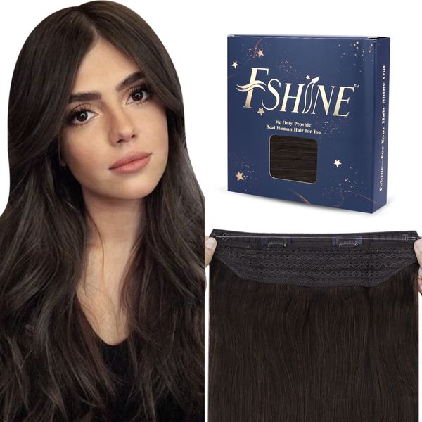 Fshine Extensions Echthaar Mit Draht 45cm Dunkelbraun Fish Wire Haarverlängerungen Echthaar invisible Hair Remy Extensions Echthaar One Piece Geheimnis Haar 80 Gram #2