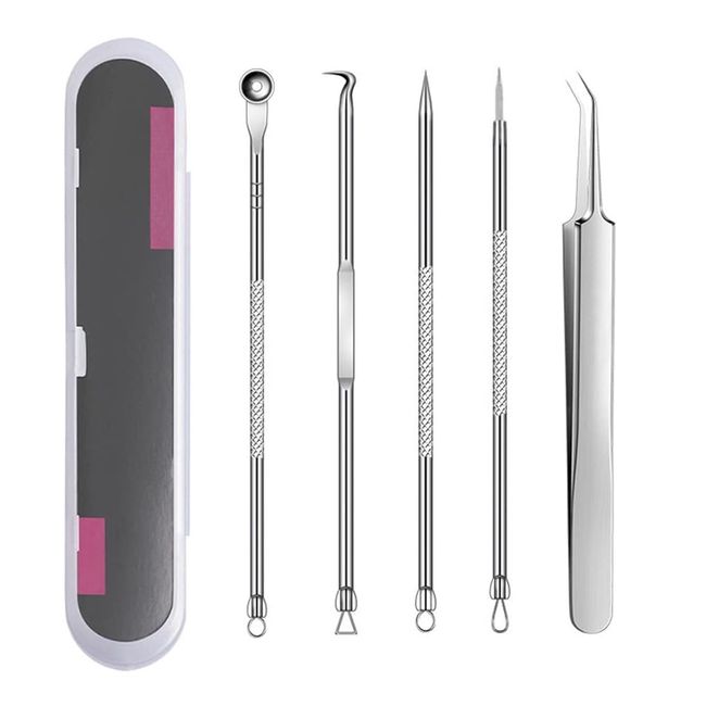 USTNIR Mitesserentferner Komedonenquetscher Set,Edelstahl Akne Whiteheads Mitesser Entferner Kit,Blackhead Remover mit Box aus Edelstahl Akne Whiteheads Mitesser Entferner Kit für alle Hauttypen