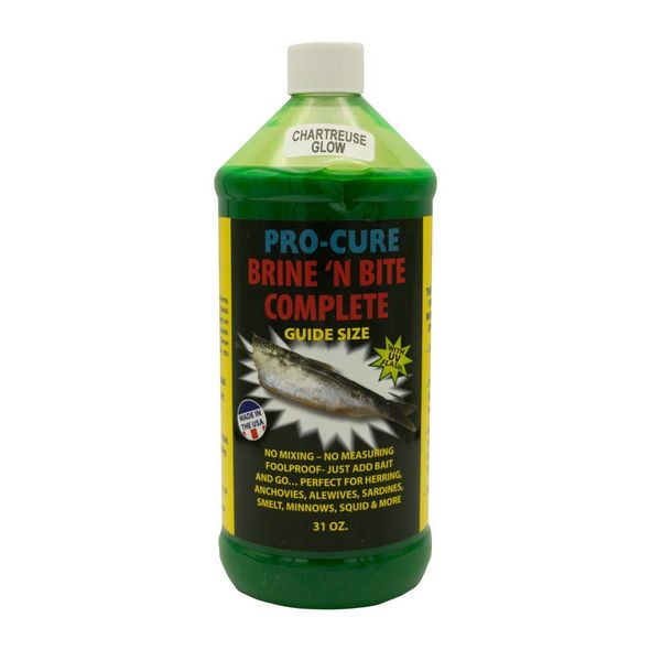 Pro-Cure Brine 'N Bite Complete Bait Brine, Chartreuse Glow, 31 Ounce