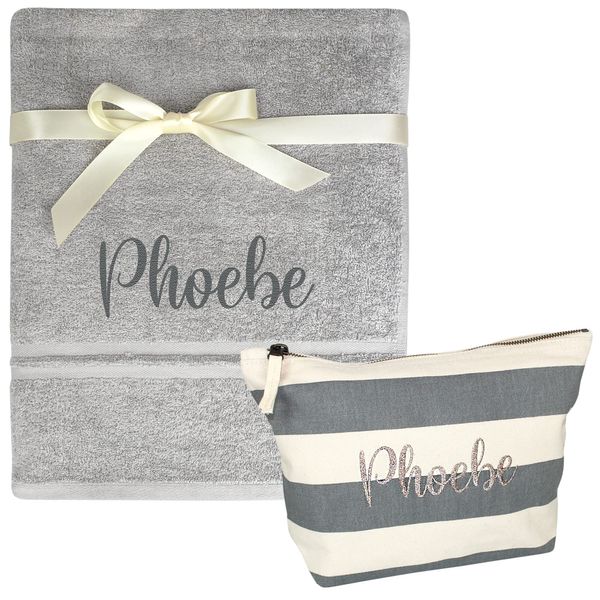 TeddyTs Personalised Women's Striped Makeup Bag & Bath Towel Gift Set