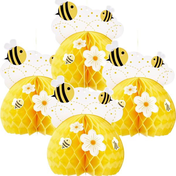 EASY JOY Honey Bee Paper Honeycomb Decorations Table Centerpieces Decoration Baby Shower Birthday Party Decors Tissue Paper Honeycombs